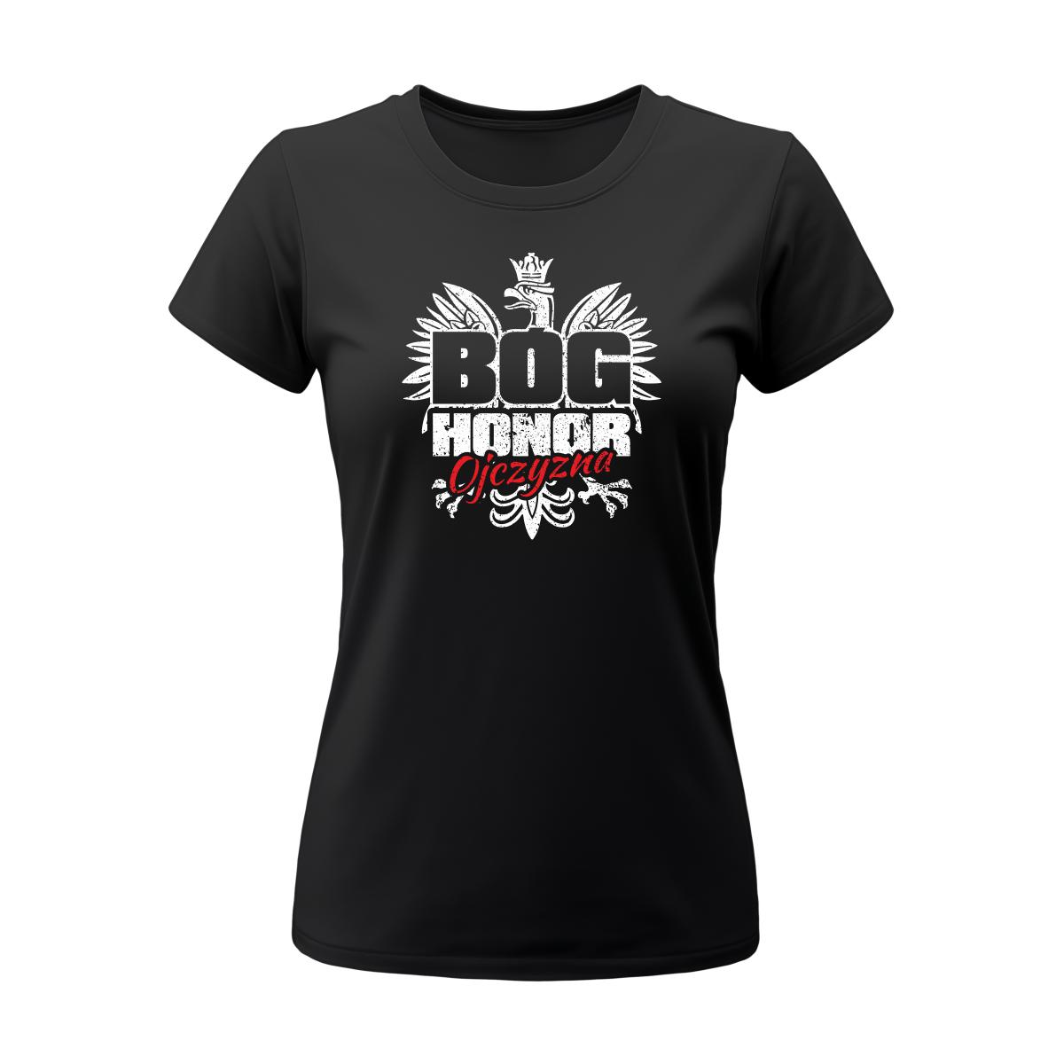 Koszulka damska z nadrukiem Bóg Honor Ojczyzna
