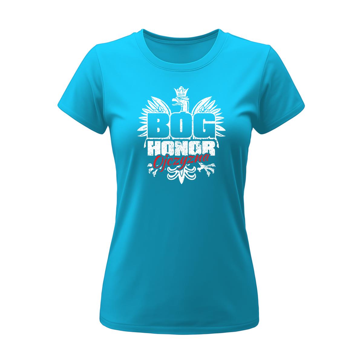 Koszulka damska z nadrukiem Bóg Honor Ojczyzna - obrazek 3